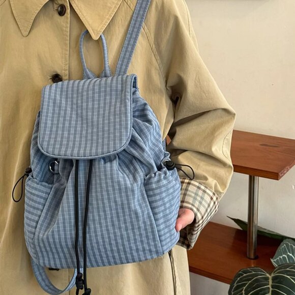 Plaid Drawstring Closure Backpack Bag - Picture 6 of 9